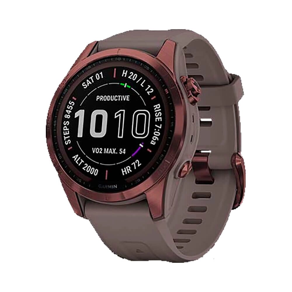 Часы Garmin Fenix 7S Sapphire Solar титановый темно-бронзовый с сланцево-серым силиконовым ремешком от компании АльПром - фото 1