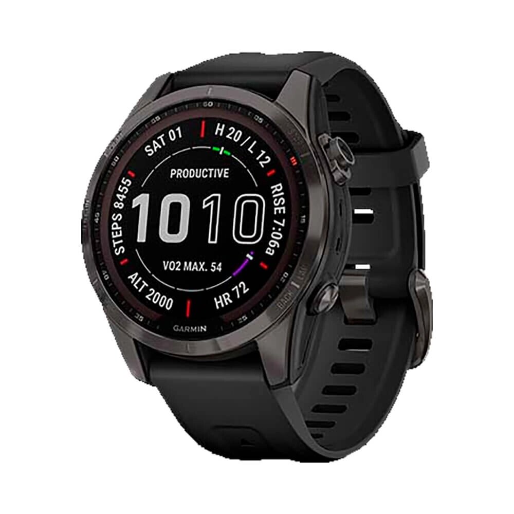 Часы Garmin Fenix 7S Sapphire Solar титановый угольно-серый DLC с силиконовым ремешком от компании АльПром - фото 1