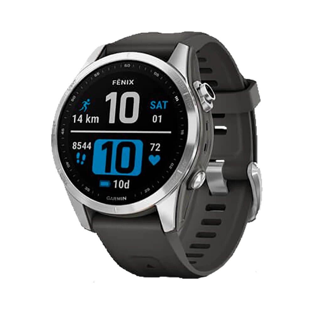 Часы Garmin Fenix 7S серебристый с графитовым силиконовым ремешком от компании АльПром - фото 1