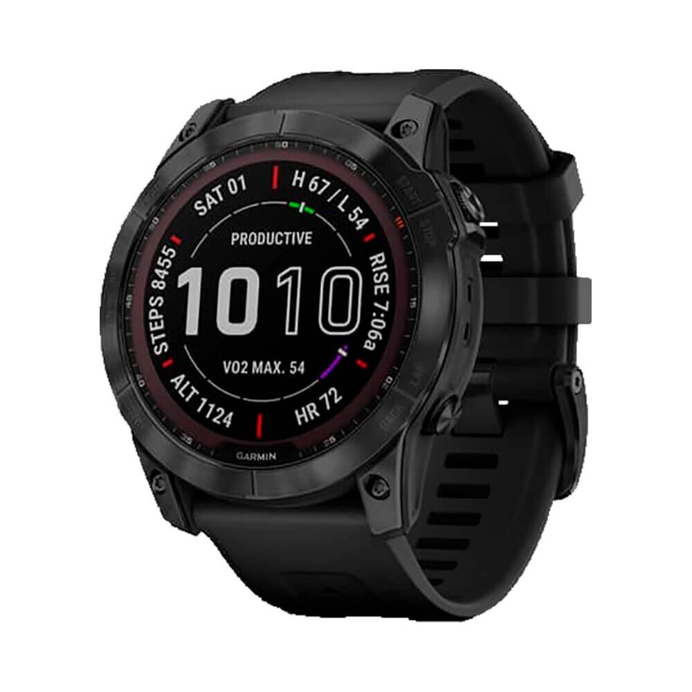 Часы Garmin Fenix 7X Sapphire Solar титановый черный DLC с силиконовым ремешком от компании АльПром - фото 1