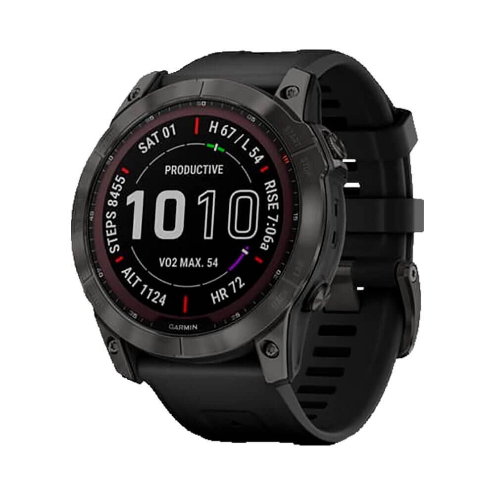 Часы Garmin Fenix 7X Sapphire Solar титановый угольно-серый DLC с силиконовым ремешком от компании АльПром - фото 1