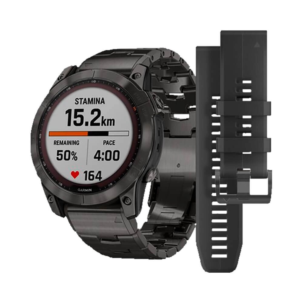 Часы Garmin Fenix 7X Sapphire Solar титановый угольно-серый DLC с угольно-серым титановым DLC браслетом от компании АльПром - фото 1