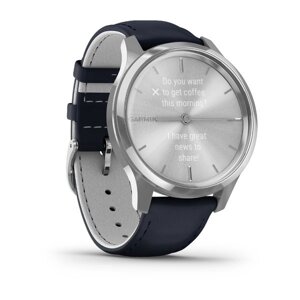 Часы Garmin Vivomove Luxe серебристый с темно-синим кожаным ремешком