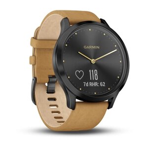 Часы Garmin Vivomove HR Premium черный оникс с светло-коричневым кожаным ремешком