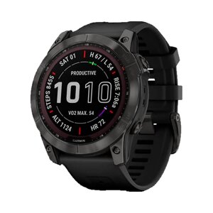 Часы Garmin Fenix 7X Sapphire Solar титановый угольно-серый DLC с силиконовым ремешком