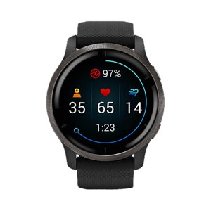 Часы Garmin Venu 2 черные с серым безелем и кожаным ремешком