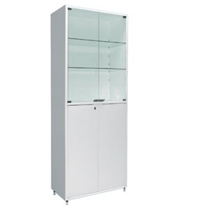Шкаф металлический двухсекционный, двустворчатый ШМ-02-МСК (верх – стекло, низ – металл)(код МСК-648.02 )