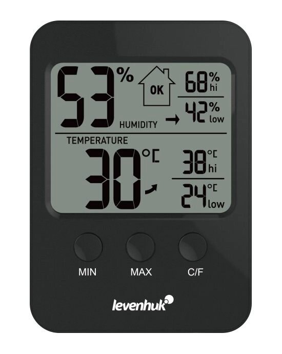 Термогигрометр Levenhuk Wezzer BASE L30, черный от компании ООО "АССЕРВИС" лабораторное оборудование и весы по низким ценам. - фото 1