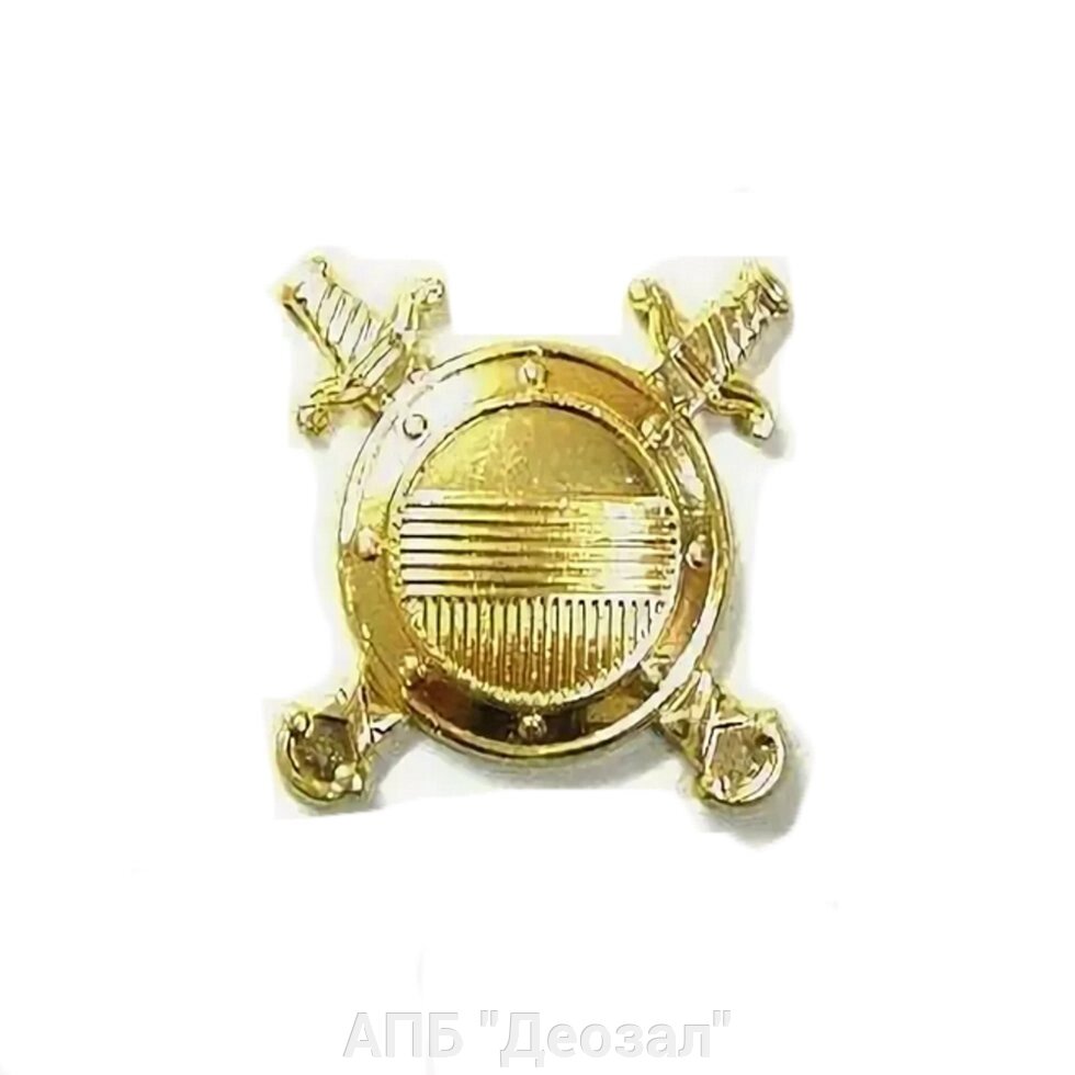 Эмблема петличная ВВ ОВД РФ золотого цвета нового образца (щит) от компании АПБ "Деозал" - фото 1