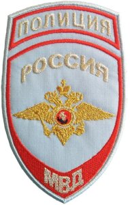Нашивка ПОЛИЦИЯ-Герб на голубую рубашку (вышивка, липучка)