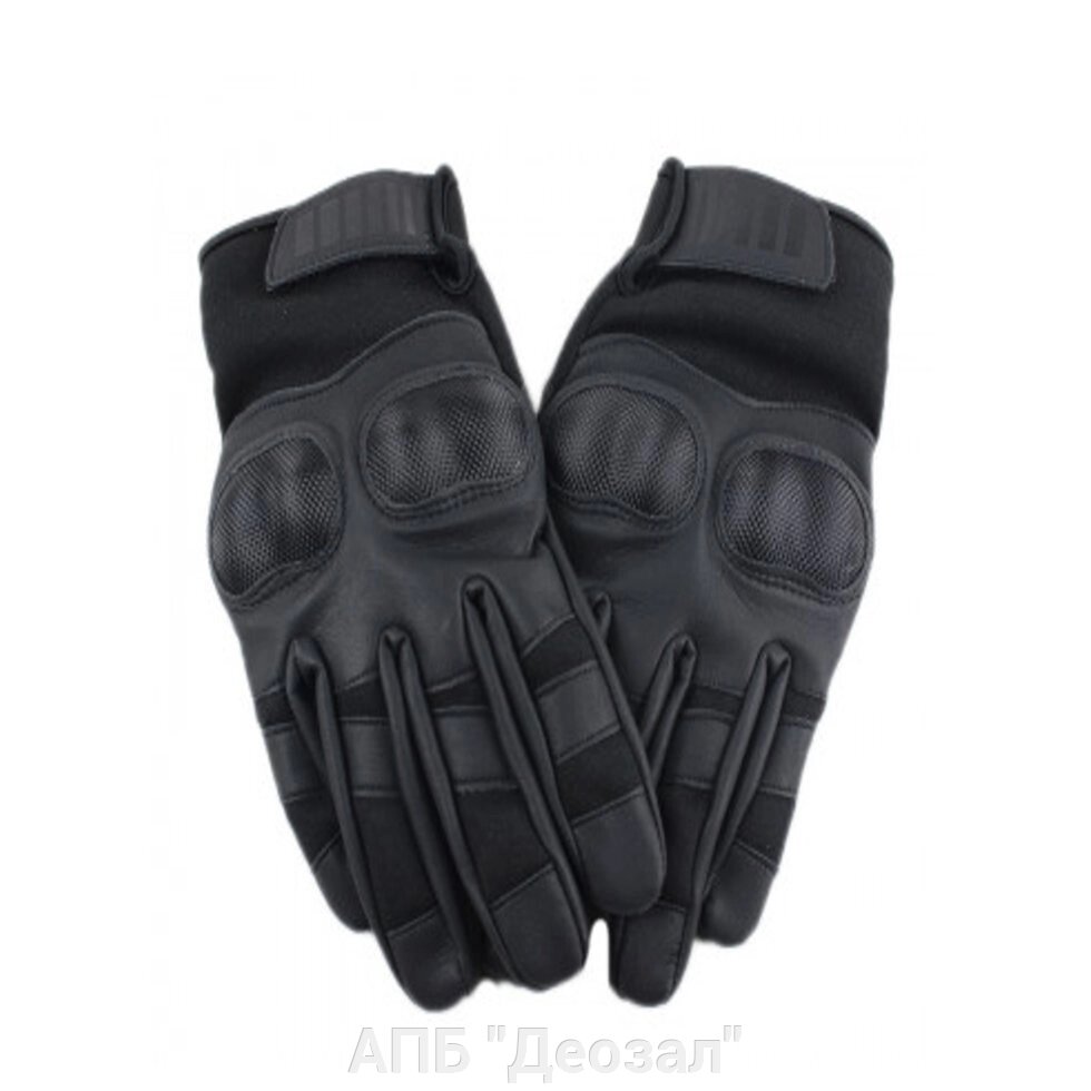 Перчатки тактические кожаные с усиленными вставками черные от компании АПБ "Деозал" - фото 1
