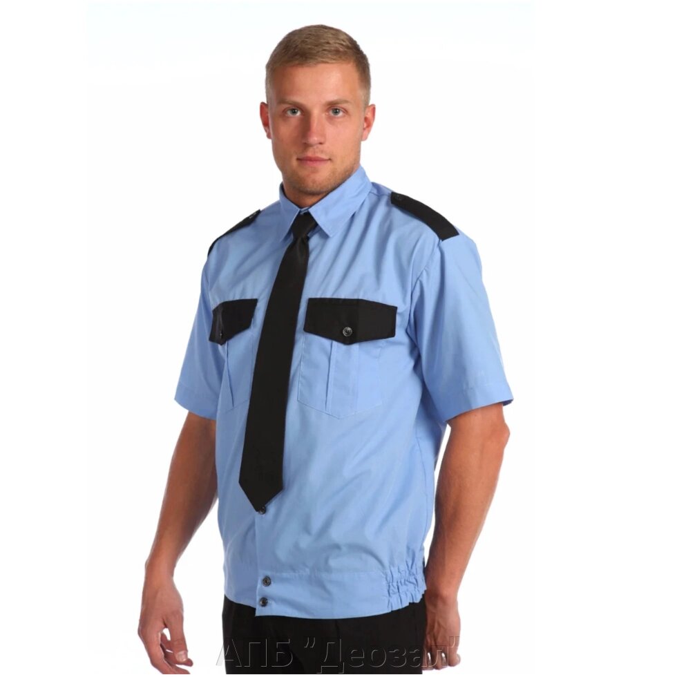 Рубашка Мужская  ОХРАНА короткий рукав голубая на резинке - описание
