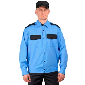 Рубашка Мужская ОХРАНА длинный рукав голубая на резинке