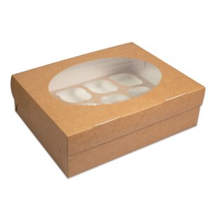Коробка под капкейки (или маффинов) на 6 шт. бур/бел крафт картон