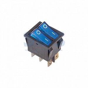 REXANT Выключатель клавишный 250V 15А (6с) ON-OFF синий с подсветкой ДВОЙНОЙ (10/1000)
