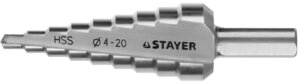 STAYER 4-20мм, 9 ступеней, сверло ступенчатое, сталь HSS