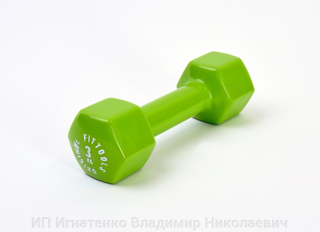 Гантель в виниловой оболочке 3 кг (Цвет - зеленый) от компании ИП Игнатенко Владимир Николаевич - фото 1