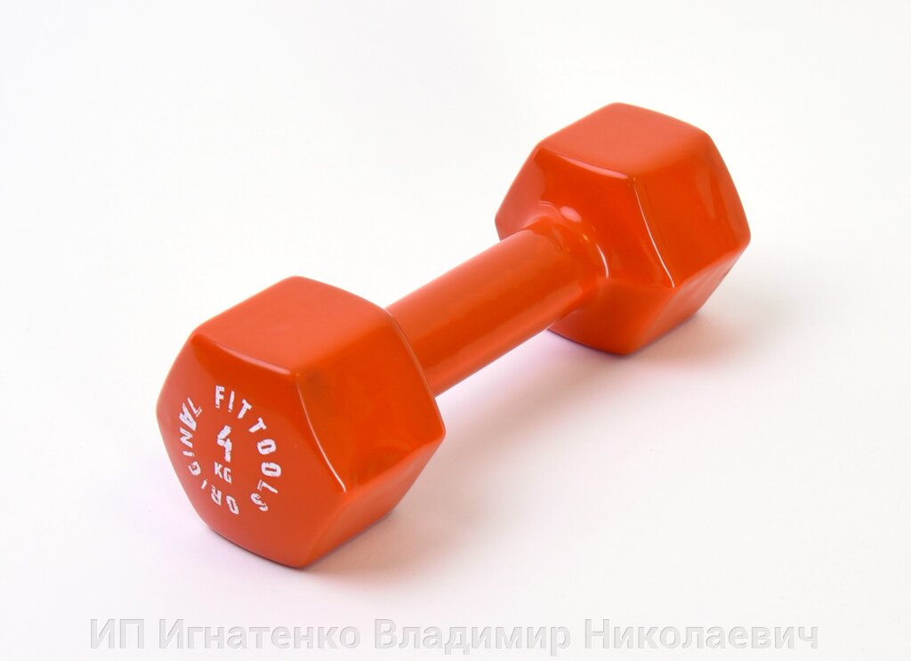 Гантель в виниловой оболочке 4 кг (Цвет - оранжевый) от компании ИП Игнатенко Владимир Николаевич - фото 1