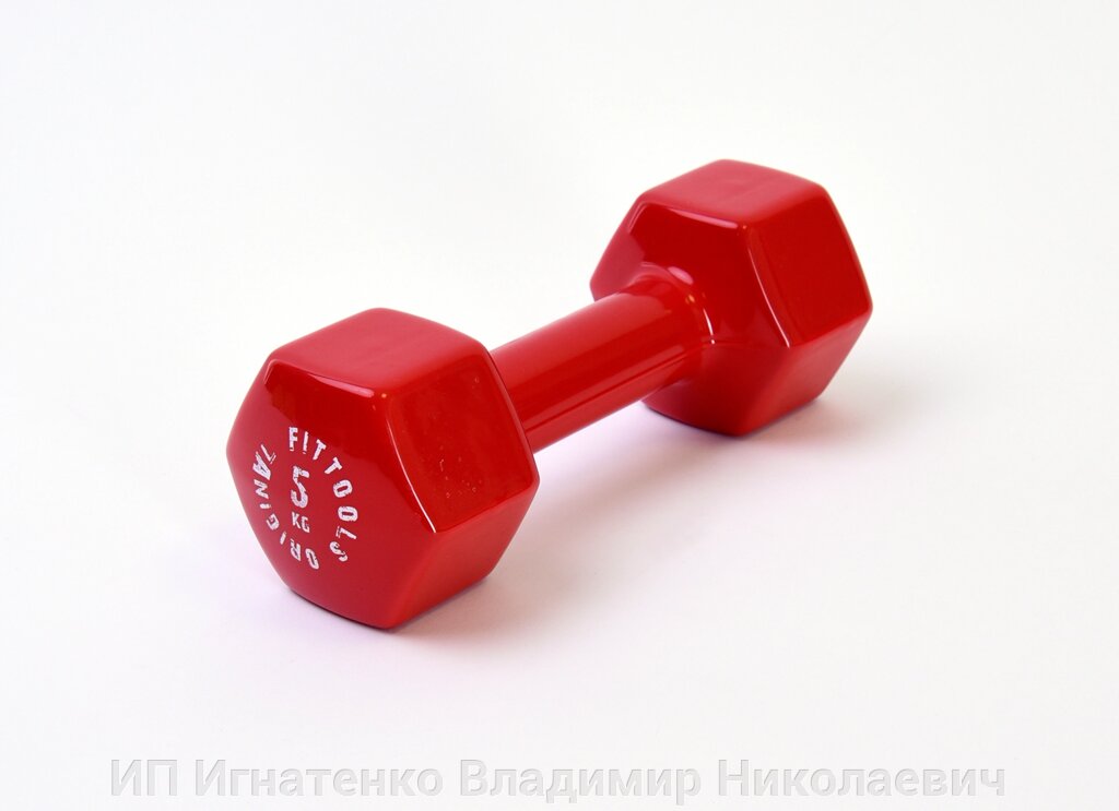 Гантель в виниловой оболочке 5 кг (Цвет - красный) от компании ИП Игнатенко Владимир Николаевич - фото 1