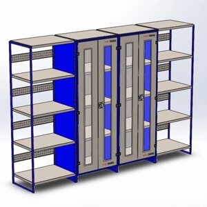 Модульный двойной стеллаж с двухдверным шкафом 2000х2900х540 мм
