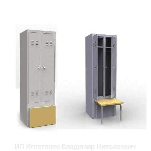 Шкаф металлический для одежды с откидной скамьей от компании ИП Игнатенко Владимир Николаевич - фото 1