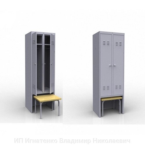 Шкаф металлический для одежды с выдвижной скамьей от компании ИП Игнатенко Владимир Николаевич - фото 1