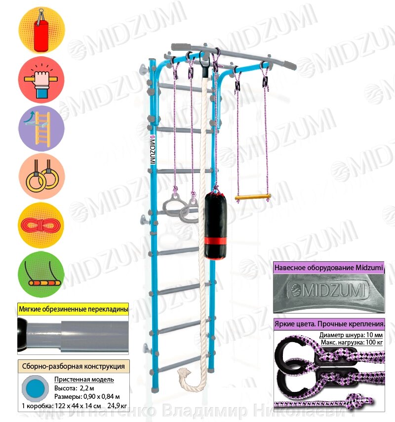 Шведская стенка Midzumi Hoshi Kabe Boxing (небесная лазурь) от компании ИП Игнатенко Владимир Николаевич - фото 1