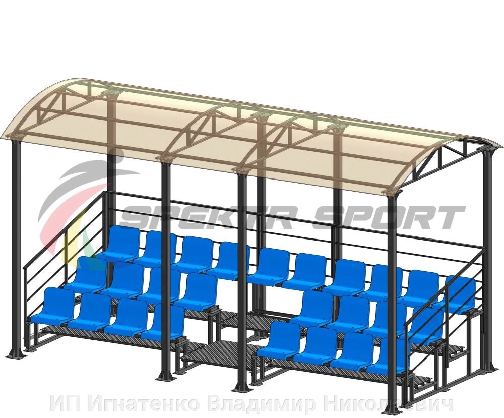Трибуна модульная с крышей и ограждениями на 26 мест от компании ИП Игнатенко Владимир Николаевич - фото 1