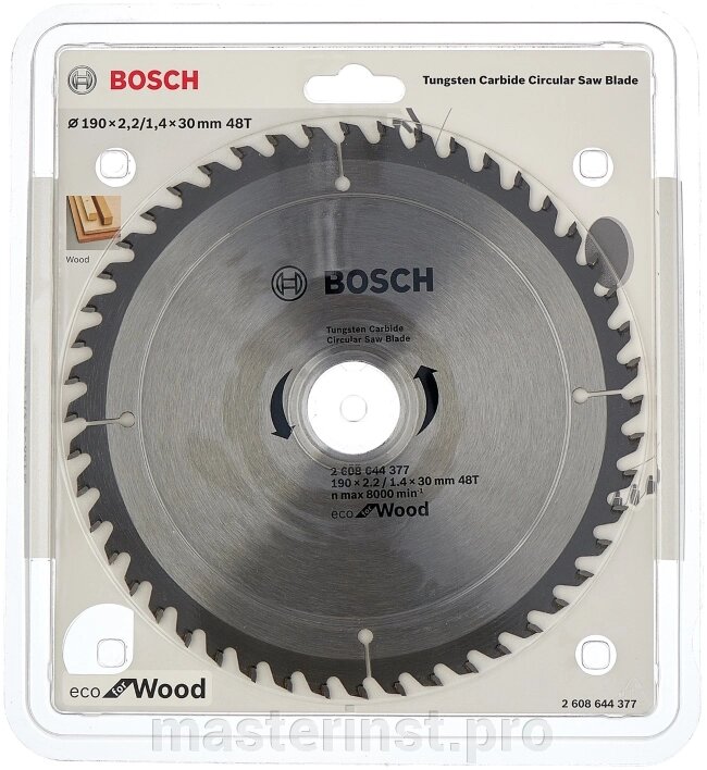 190*30*48Т BOSCH Eco for wood Ламинат, Чист. рез, 2,2/1,4мм 2608644377 от компании "Мастер Инструмент" магазин - фото 1