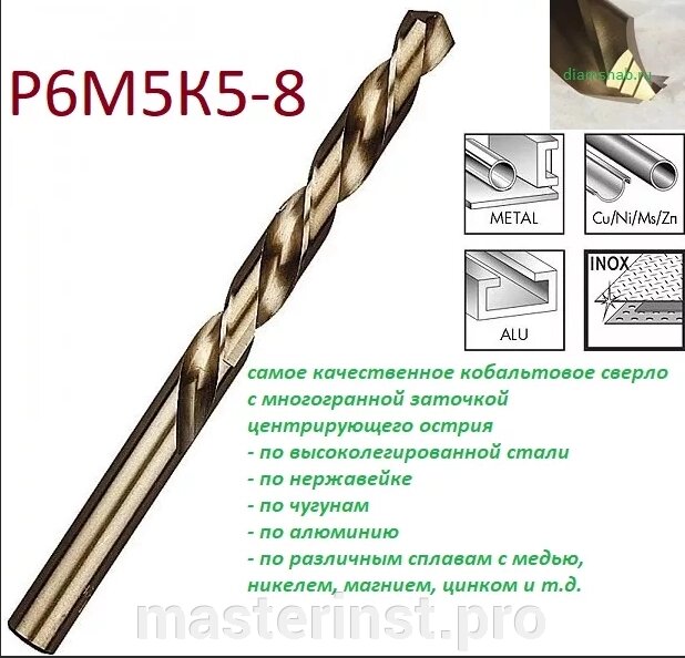 3,5мм сверло Кобальтовое с многогранной алмазной заточкой острия  Р6М5K5 L=70 l=39 Позволяет 603-235 от компании "Мастер Инструмент" магазин - фото 1