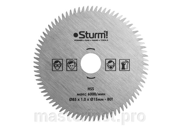 85*15*80z  Sturm  CS5060MS быстрорежущая сталь, дерево/пластик)  # CS5060MS-85-15-1.0-80T от компании "Мастер Инструмент" магазин - фото 1