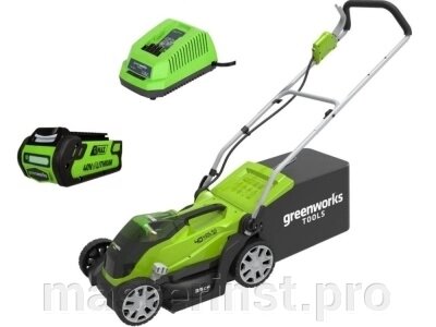 Газонокосилка аккумуляторная Greenworks G40LM35K4 40V, 35 см, высота 20-70мм. c 1*АКБ 4 Ач и ЗУ от компании "Мастер Инструмент" магазин - фото 1