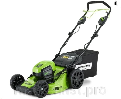 Газонокосилка аккумуляторная Greenworks GD60LM46SP 60V, 46см, высота 20-80см. самоходная, бесщеточн от компании "Мастер Инструмент" магазин - фото 1