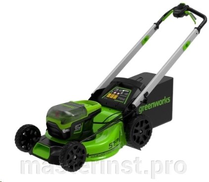 Газонокосилка аккумуляторная Greenworks GD60LM51SP 60V, 51 см, высота 25-80мм самоходная, бесщеточн от компании "Мастер Инструмент" магазин - фото 1