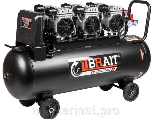 Компрессор БЕЗМАСЛЯНОЙ BRAIT KB-3300/100Х3 (100л; 3,3Kw; 8bar, 650л/м; без масляный) 20.01.012.043 от компании "Мастер Инструмент" магазин - фото 1