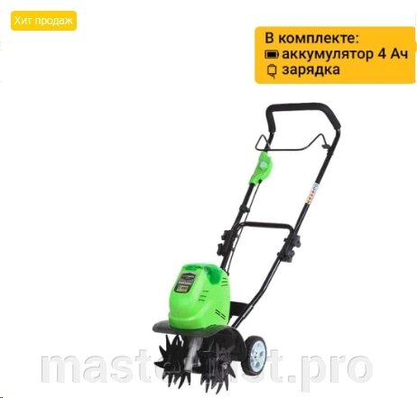 Культиватор Greenworks G40TLK4 аккумуляторный 40V, обработка ширина 25см, глубина 10см с 1*АКБ 4Ач от компании "Мастер Инструмент" магазин - фото 1