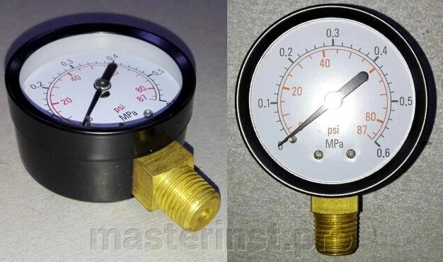 Манометр M1/4" d=50мм, 0-10атм, креплен. снизу от компании "Мастер Инструмент" магазин - фото 1