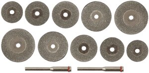 Набор дисков отрезных для гравера резки мрамора, бетона, керамики, дерева, металла и др. FIT 36489