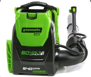 Воздуходувка аккумуляторная Greenworks GD60BPB 60V, ранцевый скоростью воздуха 225 км/ч,