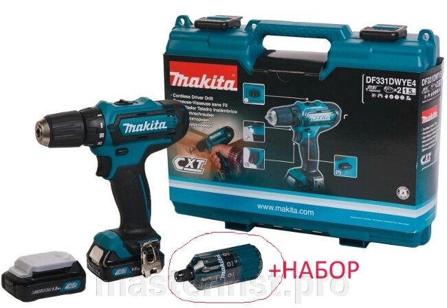 Шуруповерт аккумуляторный MAKITA DF333DWYE4 ак,12В,2х1.5АчLi-ion (слайдер), БЗП-10мм,0-450/1700об/м,30 от компании "Мастер Инструмент" магазин - фото 1