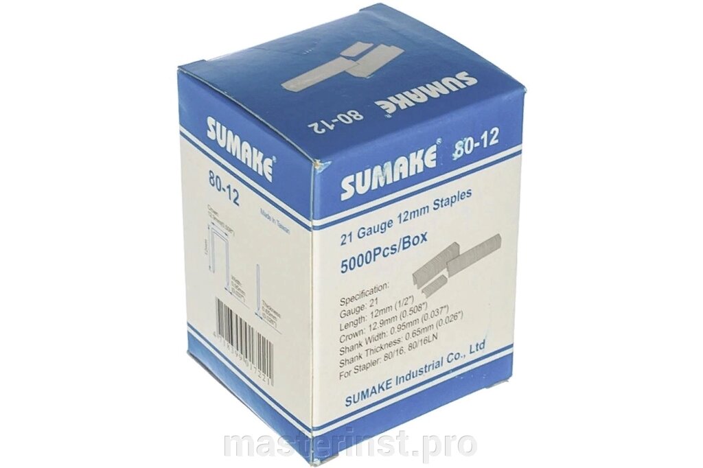 Скобы 80/GA21 19мм ширина 12,9мм 0,65*0,95мм 5000шт для SUMAKE 80/25  30428 от компании "Мастер Инструмент" магазин - фото 1