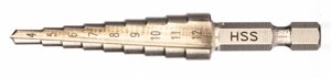 Сверло ступенчатое 4-5-6-7-8-9-10-11-12 мм, Р6М5, шестигр. хвостовик БАРС 72360