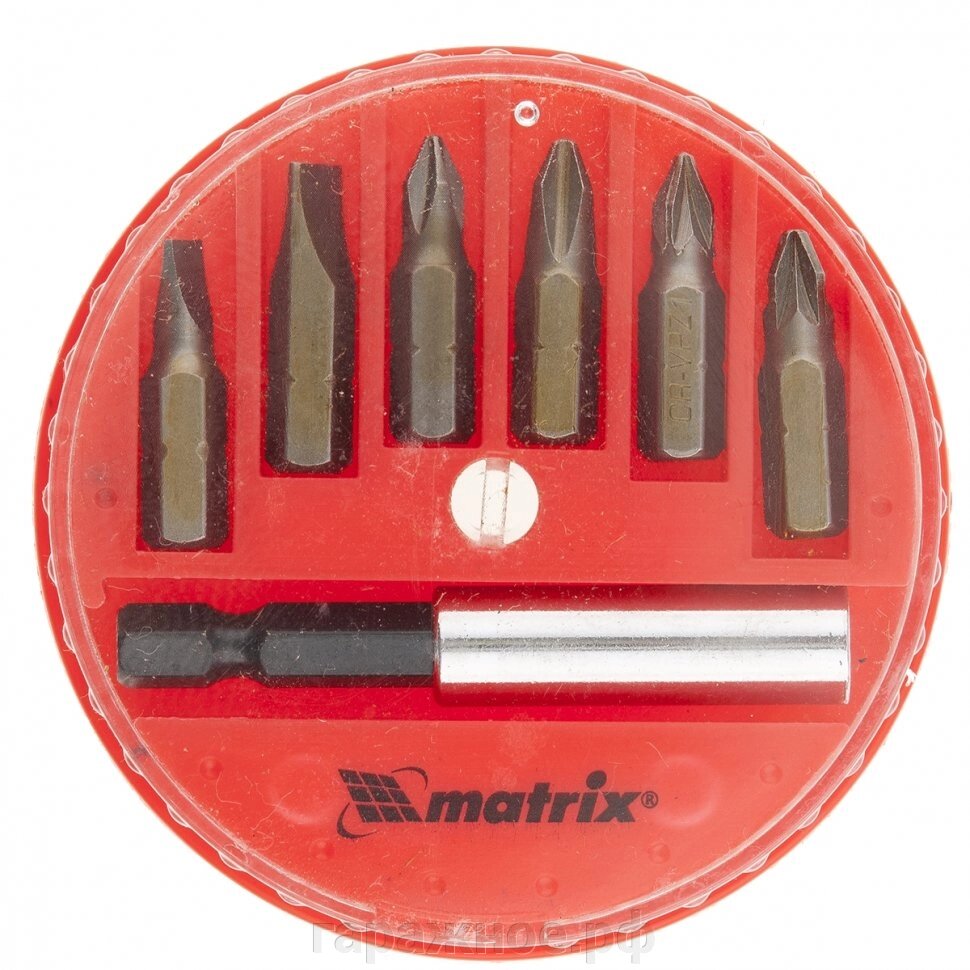 Набор бит, магнитный адаптер для бит, сталь 45Х, 7 предметов, в пластиковом закрытом боксе. MATRIX от компании ООО "Евростор" - фото 1