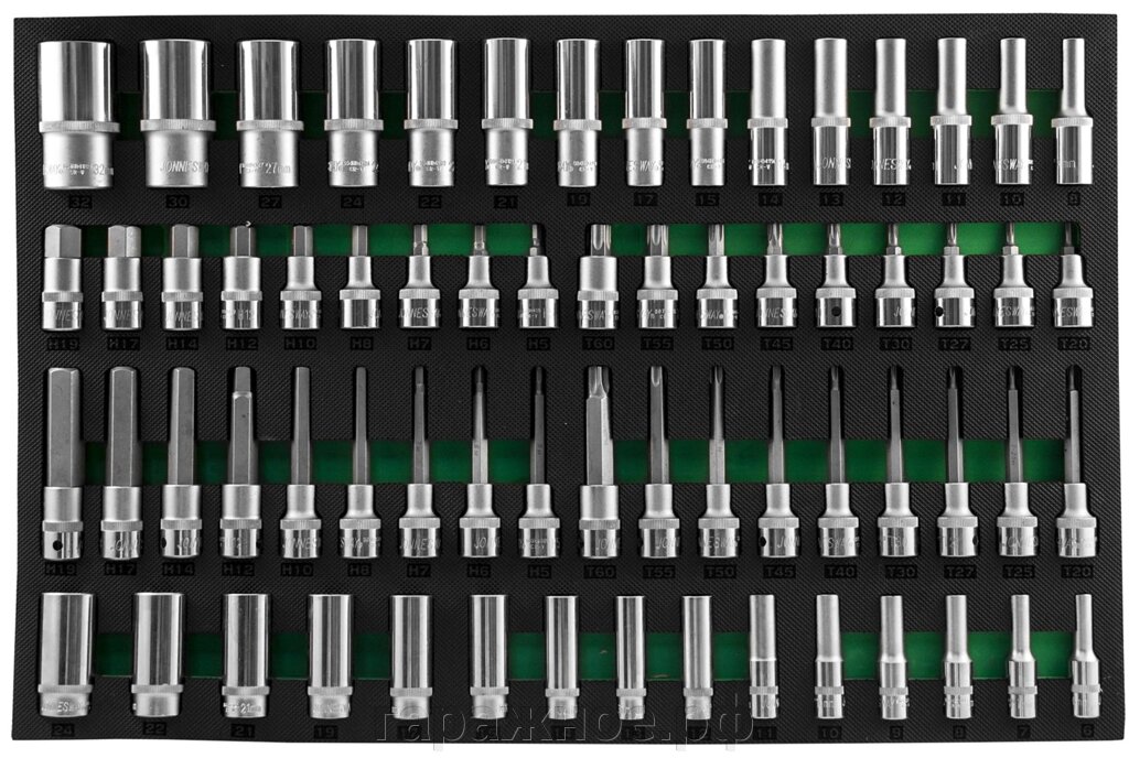 Набор глубоких тоцевых головок 3/8"DR и 1/2"DR, торцевых насадок с вставками 1/2"DR. 66 предметов в EVA ложементе 560х40 от компании ООО "Евростор" - фото 1