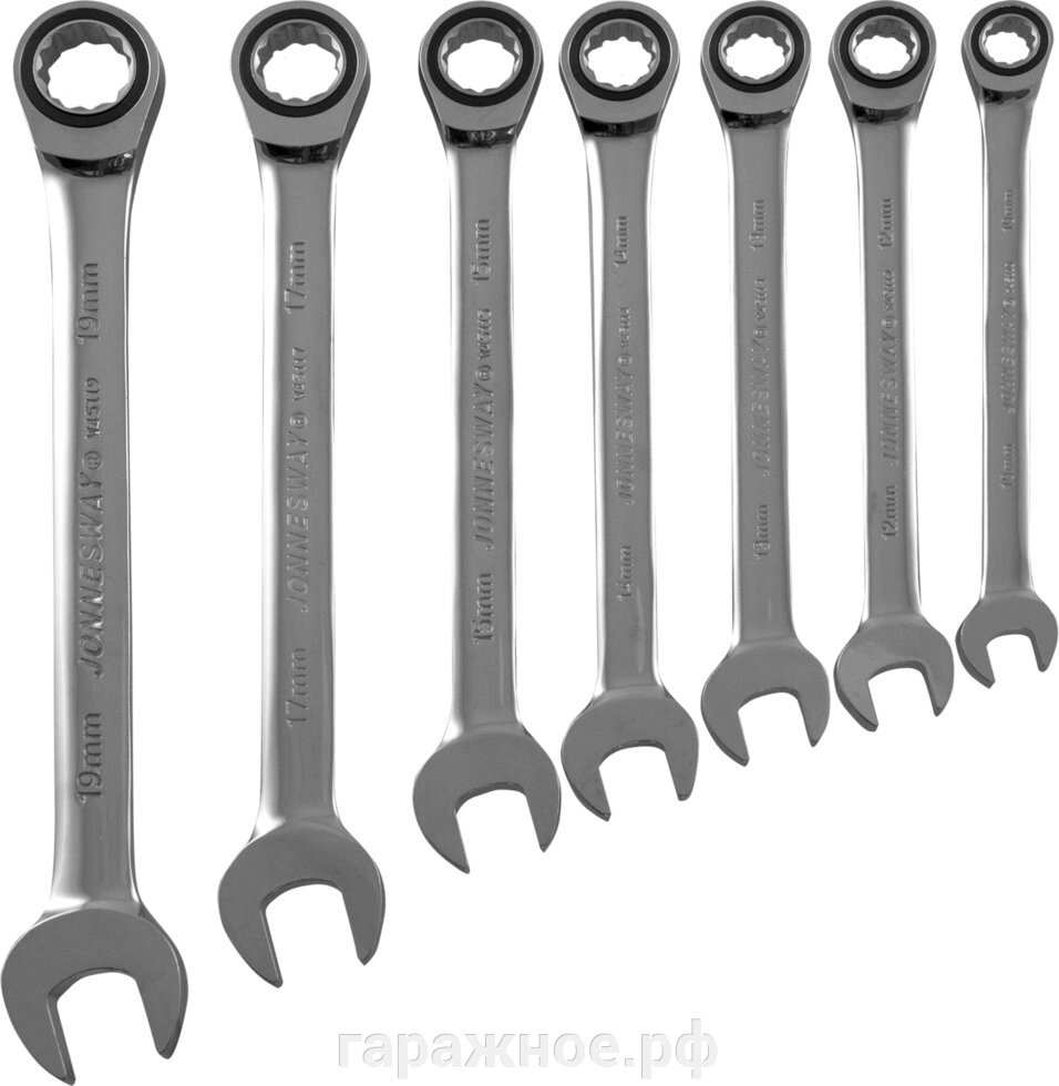 Набор ключей комбинированных трещоточных 10-19 мм, 7 предметов от компании ООО "Евростор" - фото 1