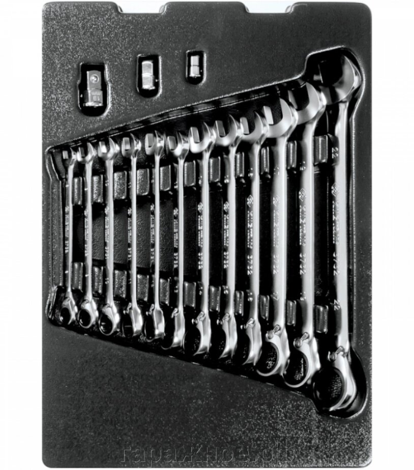 Набор комбинированных ключей с трещоткой, ложемент, 15 предметов от компании ООО "Евростор" - фото 1
