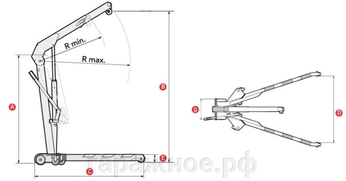 Кран гидравлический гаражный 2т, складной: Общий чертеж