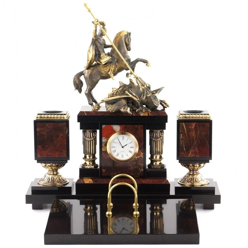Элитный настольный набор из камня и бронзы с часами Георгий Победоносец от компании CountryGifts - фото 1