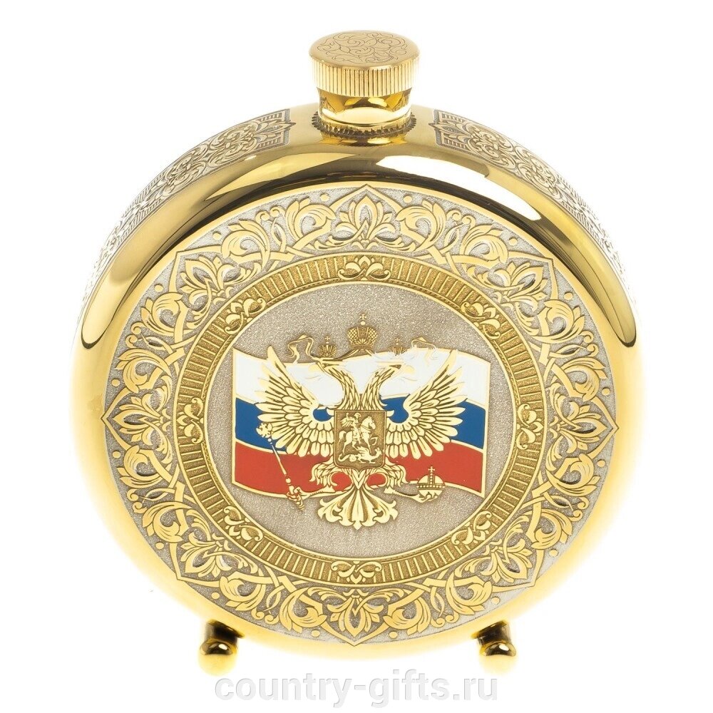 Фляжка Герб России с флагом в подарочной упаковке от компании CountryGifts - фото 1