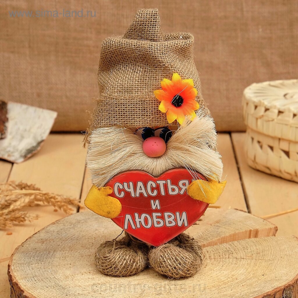 Оберег-домовой Василёк в льняном колпаке, с сердцем от компании CountryGifts - фото 1